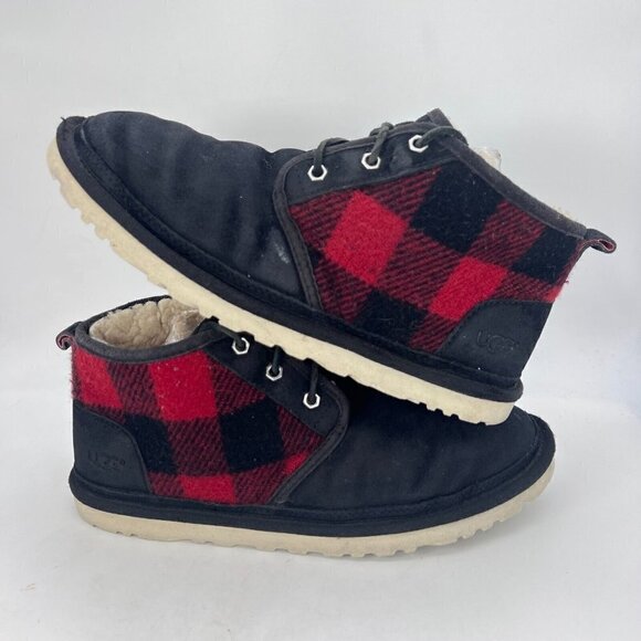 UGG Neumel Men Size 10 Wool Suede Classic Boot Plaid Tartan Red Black 1019683 - Picture 8 of 12